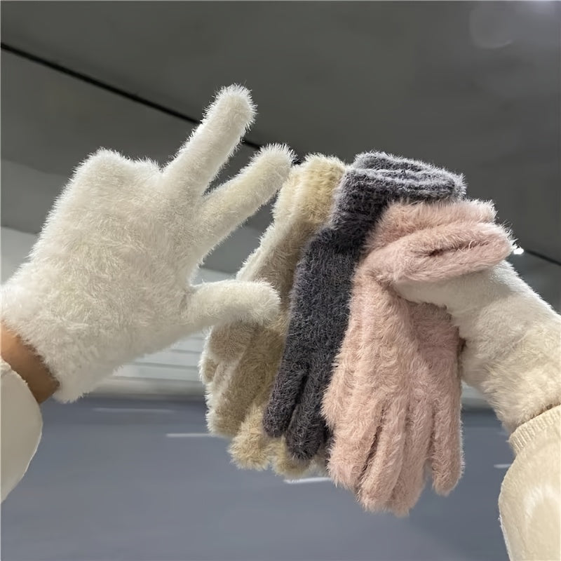 Women's Cozy Plush Winter Gloves - Warm, Stretchy Full-Finger Touchscreen Compatible Mittens in Solid Colors